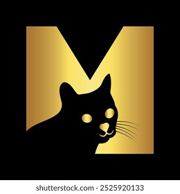 Logotipo de gato combinado con la letra M Vector Plantilla