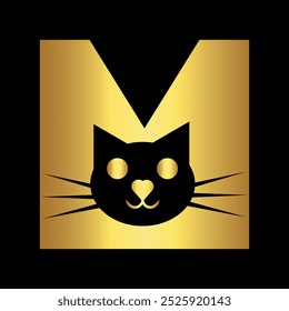 Logotipo de gato combinado con la letra M Vector Plantilla