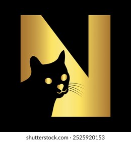 Cat Logo combine with letter N vector template