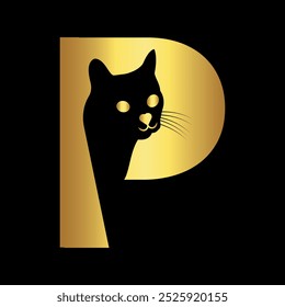 Cat Logo combine with letter P vector template