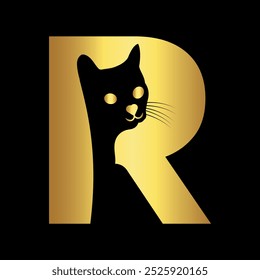 Cat Logo combine with letter R vector template