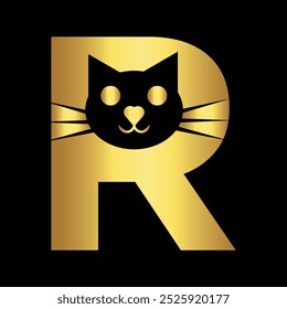 Cat Logo combine with letter R vector template