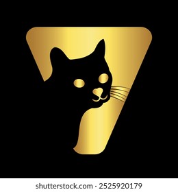 Cat Logo combine with letter V vector template