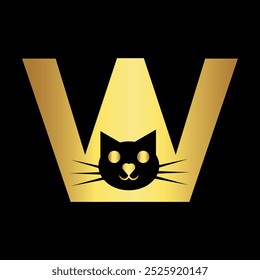 Cat Logo combine with letter W vector template