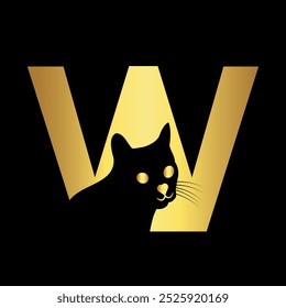 Cat Logo combine with letter W vector template