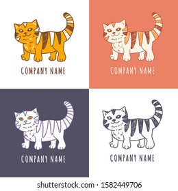 Cat Logo. Cute smiling kitten mascot. Logotype for adoption center, animal shelter, pet shop, cafe, rescue center or veterinary. Editable stroke