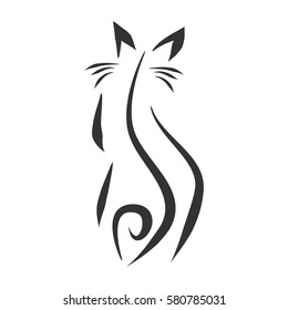 Cat logo dark lines on white background, vector illustration