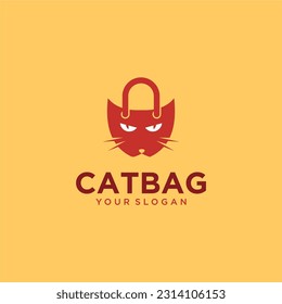 cat logo design with bag or shopping