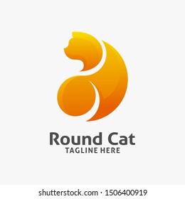 Cat logo design in circle concept