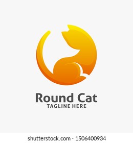 Cat logo design in circle concept