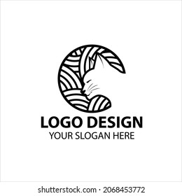 Cat logo design with curved lines background