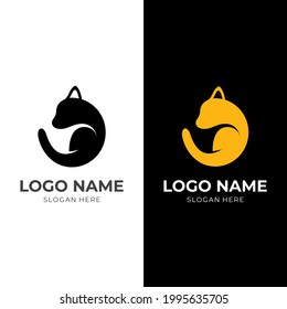 diseño del logotipo del gato con un estilo de color amarillo y negro plano