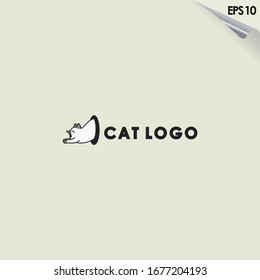 Cat Logo Design Isolated In Black Hole. Cat Logo Template. Modern Design. Flat Logo. Vector Illustration