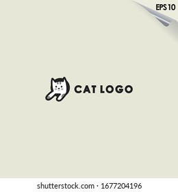 Cat Logo Design Isolated In Black Hole. Cat Logo Template. Modern Design. Flat Logo. Vector Illustration