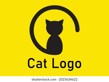 Cat logo design template. Graphic sitting cat logotype, sign and symbol.