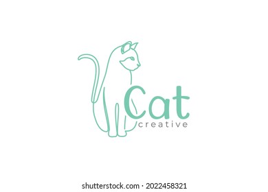 Cat Logo Design Template with line art style design