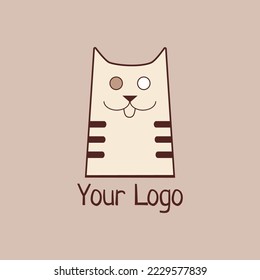 Cat logo design template. Vector cute and funny illustration