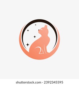 Cat logo design vector illustration with creative element concept