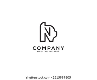Cat logo design vector. Outline cat logo letter N