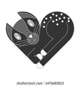 Cat logo in the form of a heart. Black panther. Healthy pet.