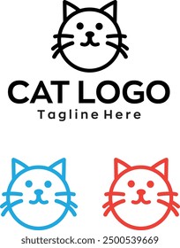 cat logo cat head minimal simple design with editable vector file