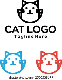cat logo cat head minimal simple design with editable vector file