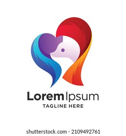 Cat Logo with Heart Shape and Colorful Style