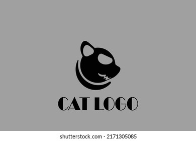 Icono del logotipo del gato color gris negro