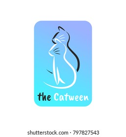 Cat Logo ,Icon ,Design Template . Unique minimalist logo with Simple Curved Line and Gradient Color .
