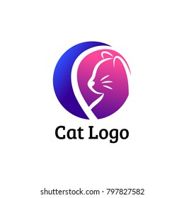 Cat Logo ,Icon ,Design Template . Unique minimalist logo with Simple Curved Line and Gradient Color .