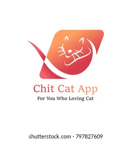 Cat Logo ,Icon ,Design Template . Unique minimalist logo with Simple Curved Line and Gradient Color .