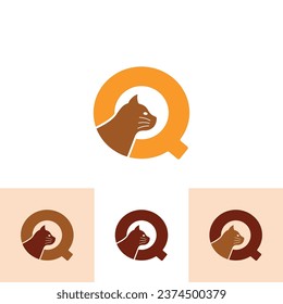 Cat Logo of initial Letter Q Pet paw shop vector, animal store symbol, veterinarian clinic icon emblem.
