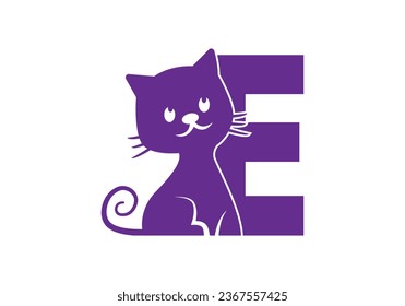 Logo del gato de Kitty Letra inicial E Animal Gatos santo símbolo de la tienda veterinaria clip vectorial