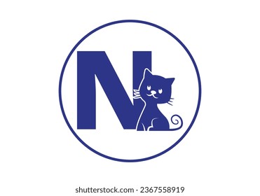 Cat Logo of Kitty Initial Letter N Animal Cats veterinary shop icon symbol veterinarian clip art vector