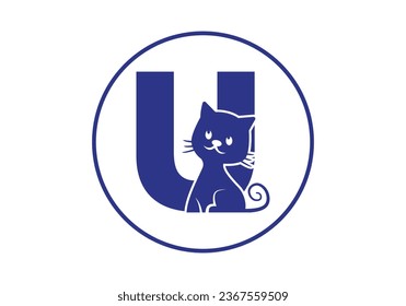 Cat Logo of Kitty Initial Letter U Animal Cats veterinary shop icon symbol veterinarian clip art vector