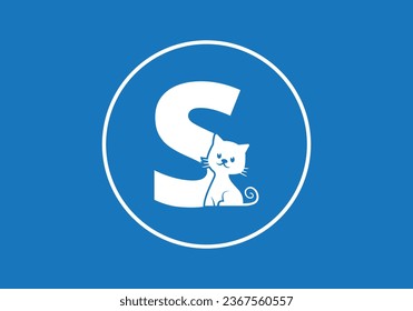 Logo de Cat de Kitty Letra inicial S Animal Gats veterinario símbolo del icono del clip veterinario vector de arte