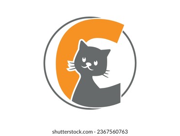 Cat Logo of Kitty Initial Letter C Animal Cats veterinary shop icon symbol veterinarian clip art vector