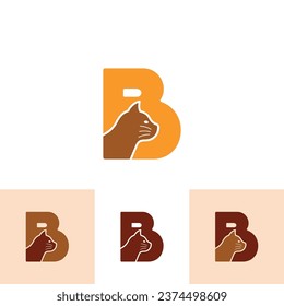 Cat Logo of Letter B Pet paw store icon, cute animal shop symbol, veterinary clinic label vector.