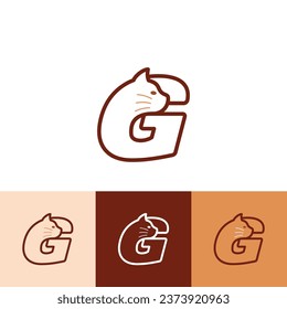 Cat Logo of Letter G kitten Pet shop icon vector, cute animal store symbol, veterinary clinic emblem.