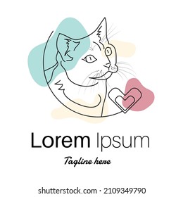 Cat logo line art abstract vector illustration with dummy text on white background.