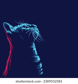 Cat logo line pop art portrait colorful neon design with dark background. Abstract animal vector illustration.