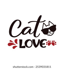 Logotipo del gato, diseño de Vector de gafas de sol de cabeza de logotipo de amor de gato.