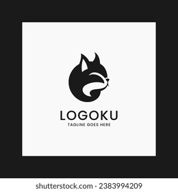 cat logo minimalist, simple icon logogram, black and white flat design