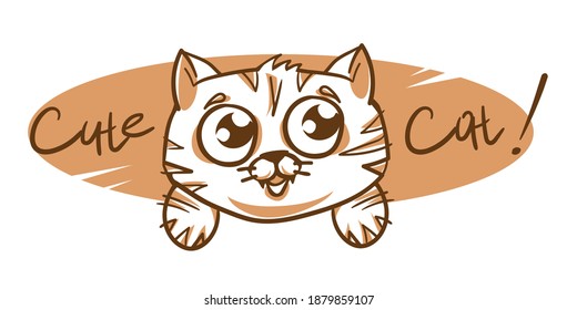  cat Logo on a white background. Children's illustration Cartoon kitten vector. Great for icon, symbol, children's book.