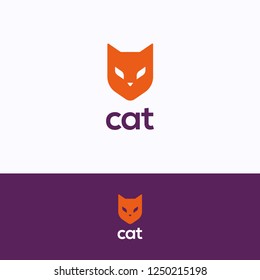 Cat logo. Orange violet cat logotype. Cat face geometric template