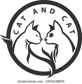 cat logo, shadow and circle also love