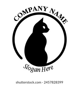 Cat logo. Cat silhouette logo. Cat pictorial logotype for business, company, stamp, mascot, label. Elegant minimalist cat logo in circular frame