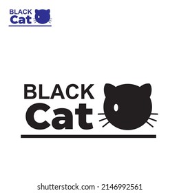 cat logo, a simple back cat mascot with funny face vector illustrations