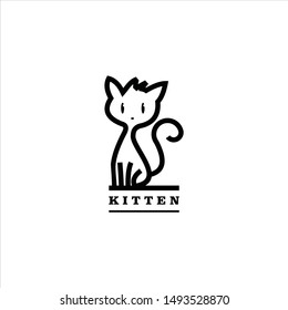 cat logo simple cute standing kitten, for print art or pet care design idea