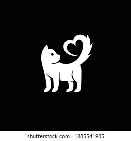 cat logo with a tail that formed love concept